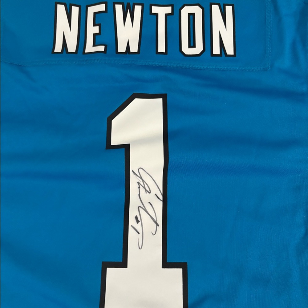 NFL Carolina Panthers Cam Newton Blue and Black Jersey Shirt SIGNED - Picture 3 of 4